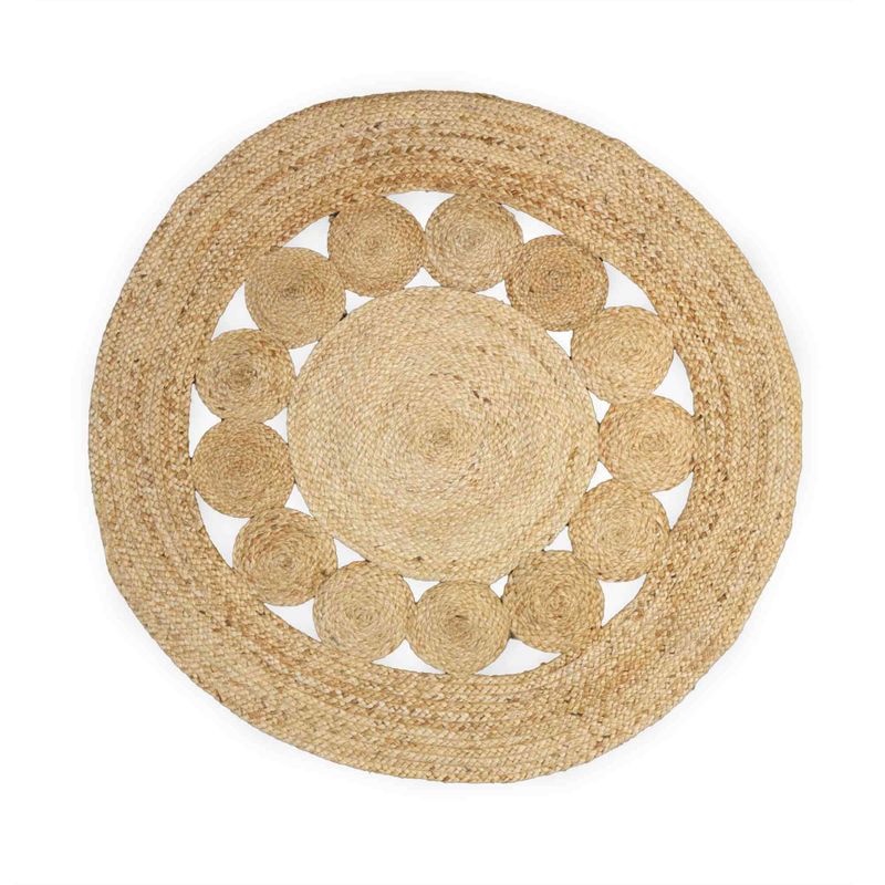 Okrugli Tepih od Meke Jute s Krugovima 90 cm