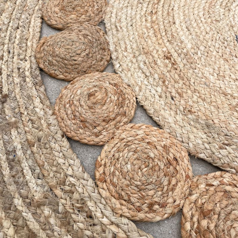 Veliki Okrugli Tepih od Meke Jute s Krugovima 120 cm