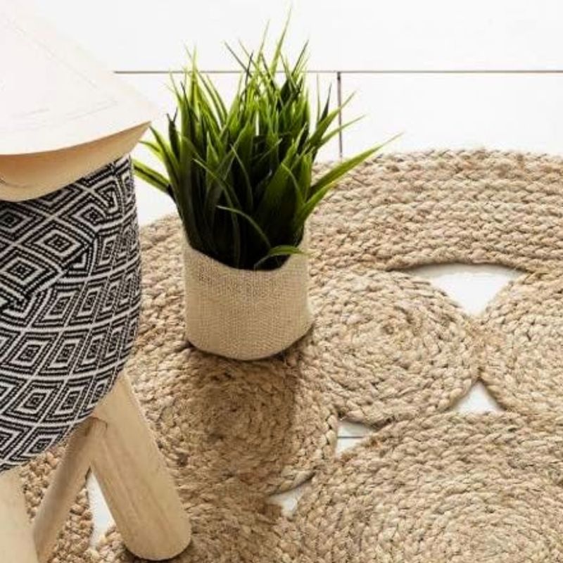 Veliki Okrugli Tepih od Meke Jute s Krugovima 120 cm