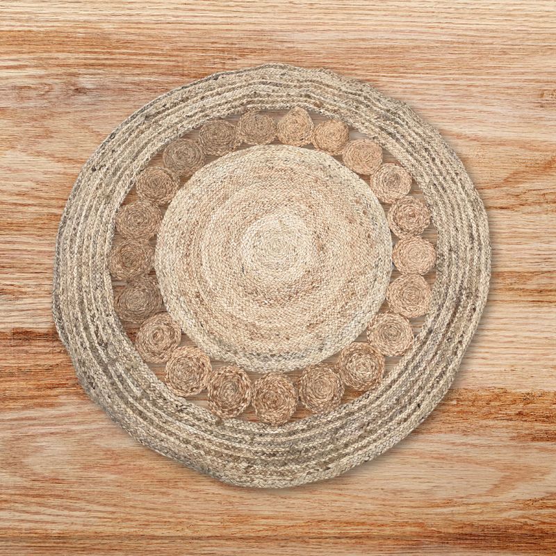 Veliki Okrugli Tepih od Meke Jute s Krugovima 120 cm