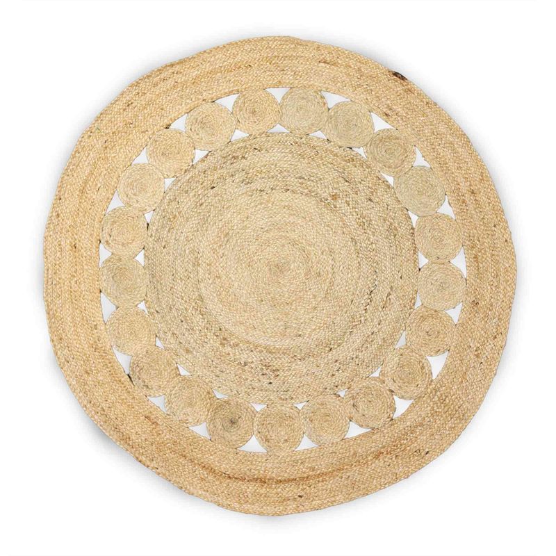 Veliki Okrugli Tepih od Meke Jute s Krugovima 120 cm