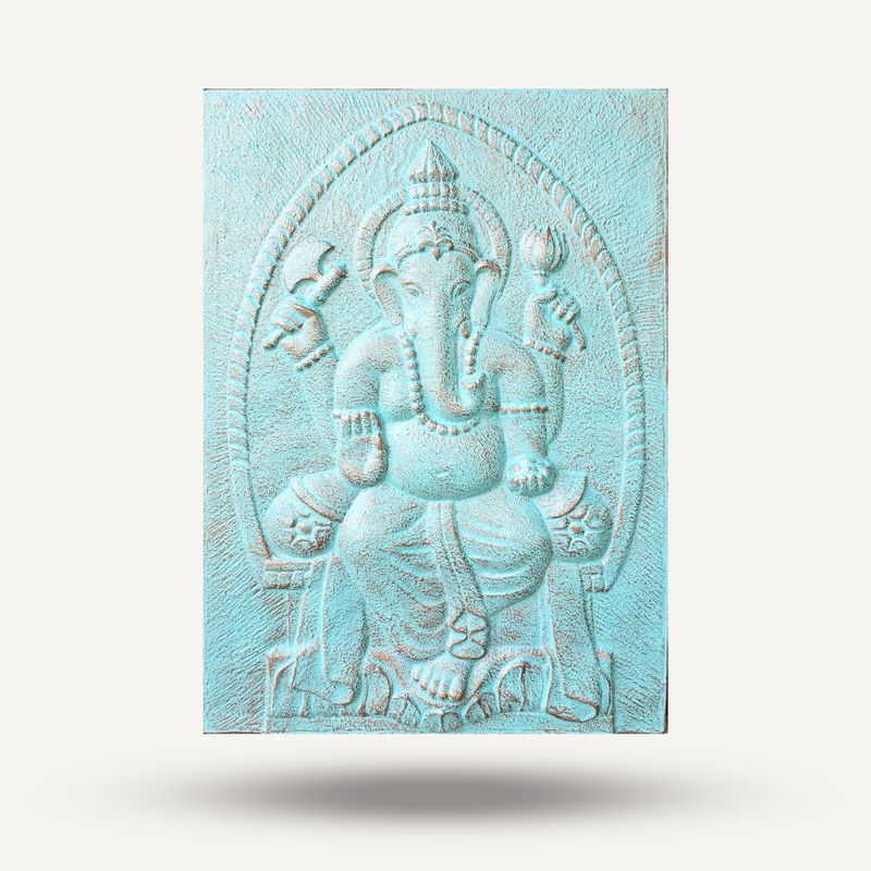 Veliki Ganpati Okvir Tirkiz Reljef - 0.7x1m