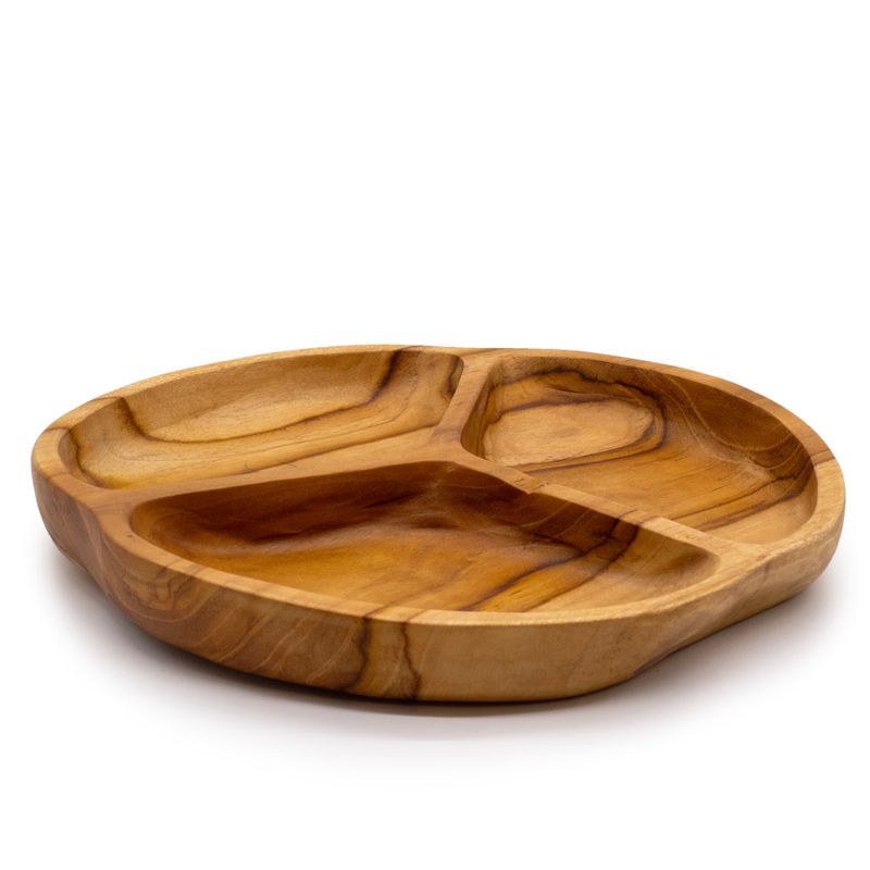 Uglačana Zdjela za Voće od Tikovine s Tri Odjeljka - 30x4cm