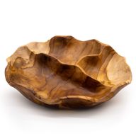 Uglačana Okrugla Zdjela za Voće od Tikovine s Tri Odjeljka - 30x5,5cm