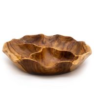 Uglačana Okrugla Zdjela za Voće od Tikovine s Tri Odjeljka - 30x5,5cm