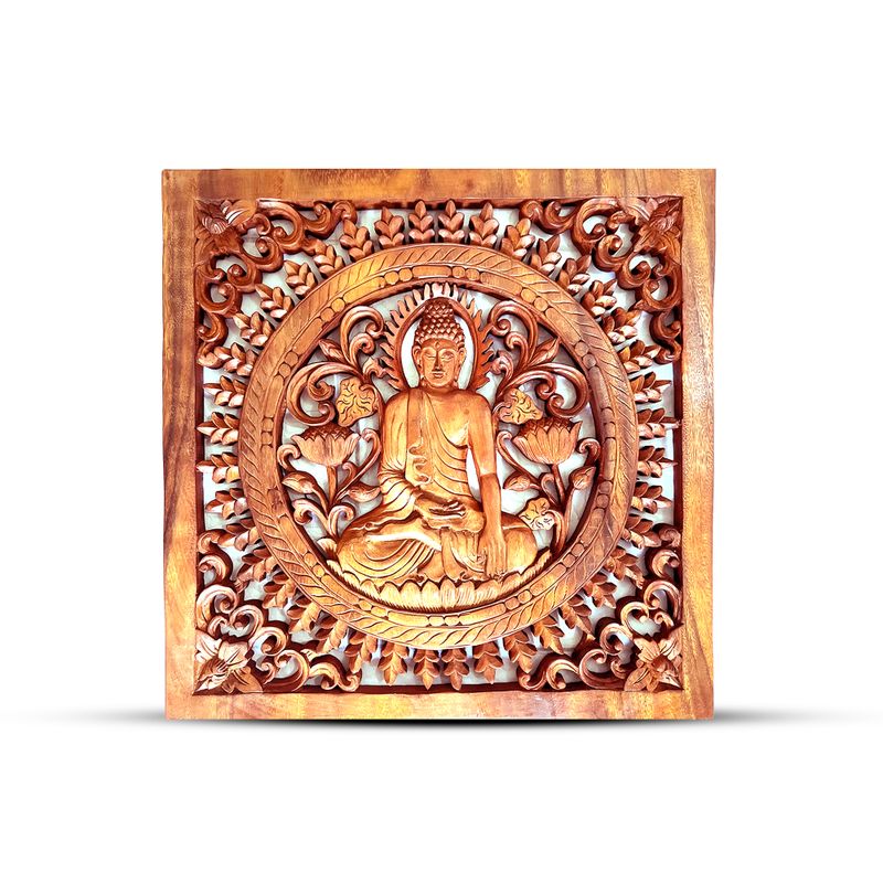 Četvrtasti Ukrasni Drveni Buda Panel 40x40cm