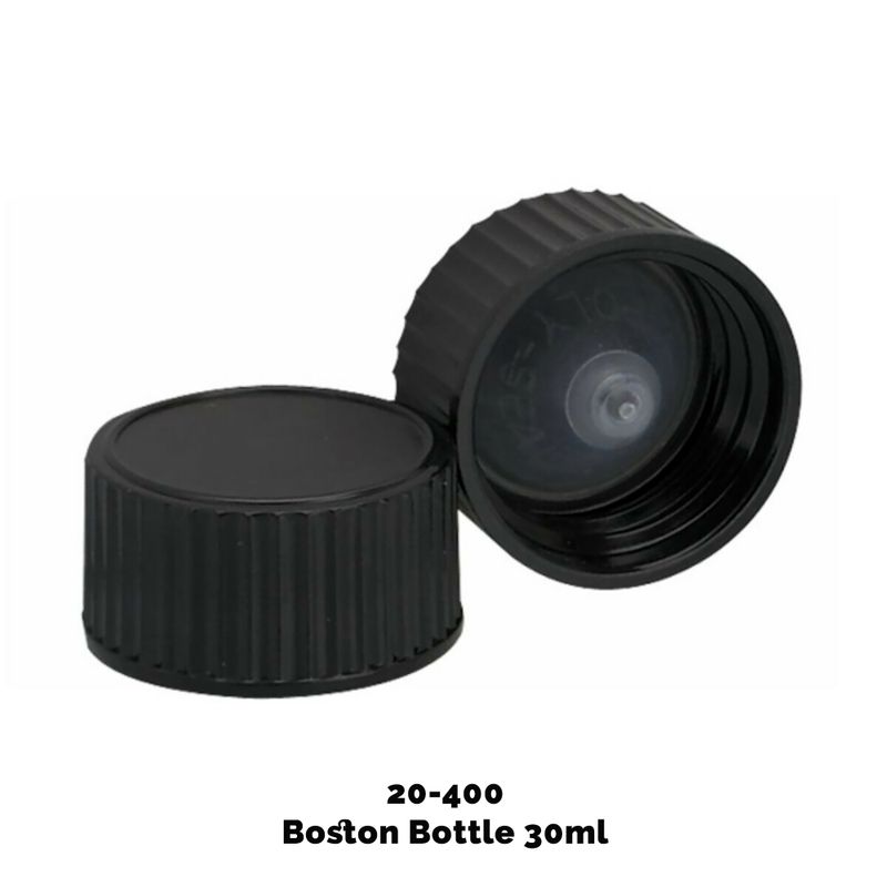 Čep za Jantarnu Boston Bocu (30 ml i 60 ml) – Crna Plastična 20-400mm
