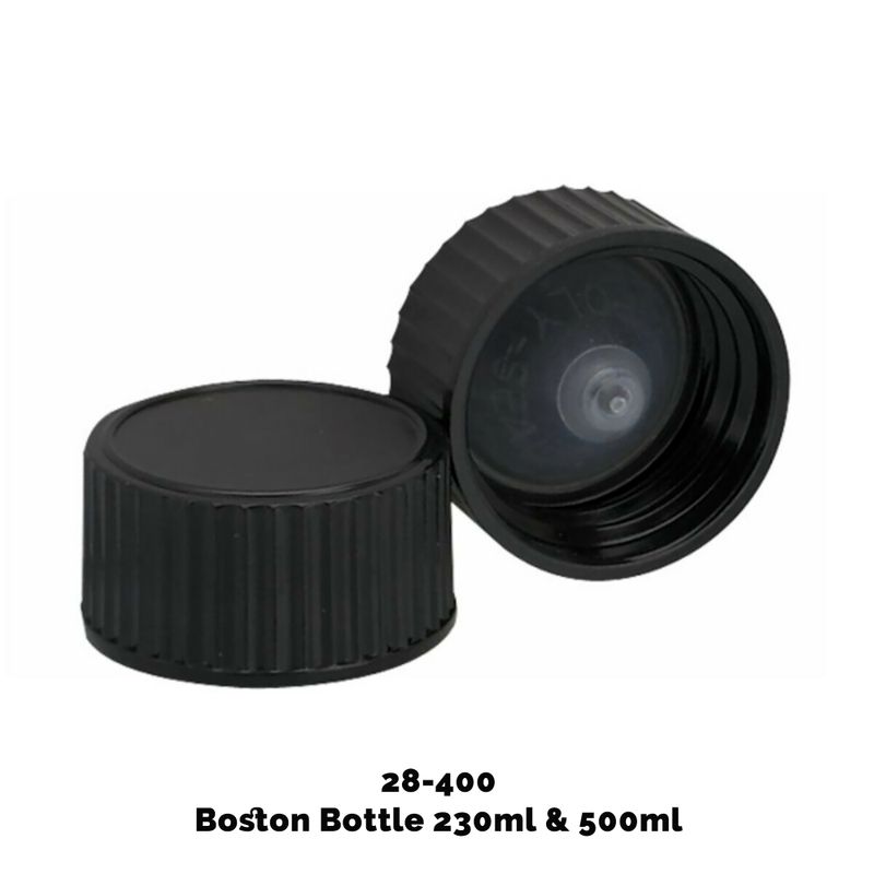 Čep za Jantarnu Boston Bocu (230ml i 500ml) – Crna Plastična 28-400mm