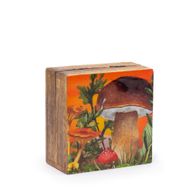 Mala Emajlirana Kvadratna Kutija 10x10x4,2cm - Dizajn Gljiva, Kestenjasta Boja