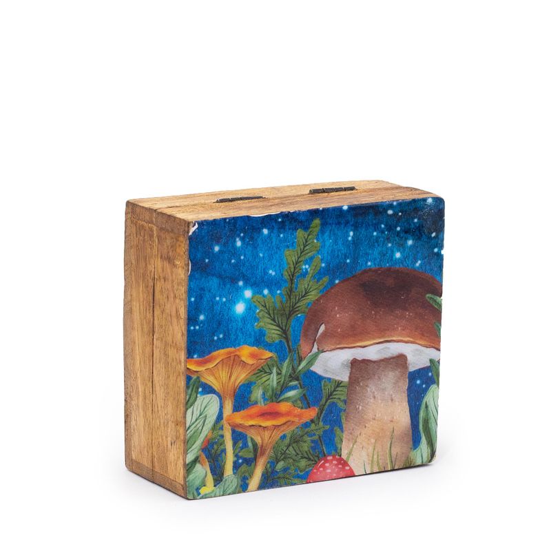 Mala Emajlirana Kvadratna Kutija 10x10x4,2cm - Dizajn Gljiva, Petrolej Boja