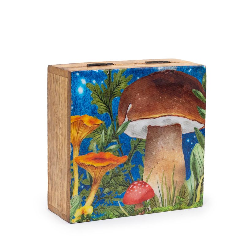 Srednja Kvadratna Kutija 13,5x13,5x6cm - Dizajn Gljiva, Petrolej Boja