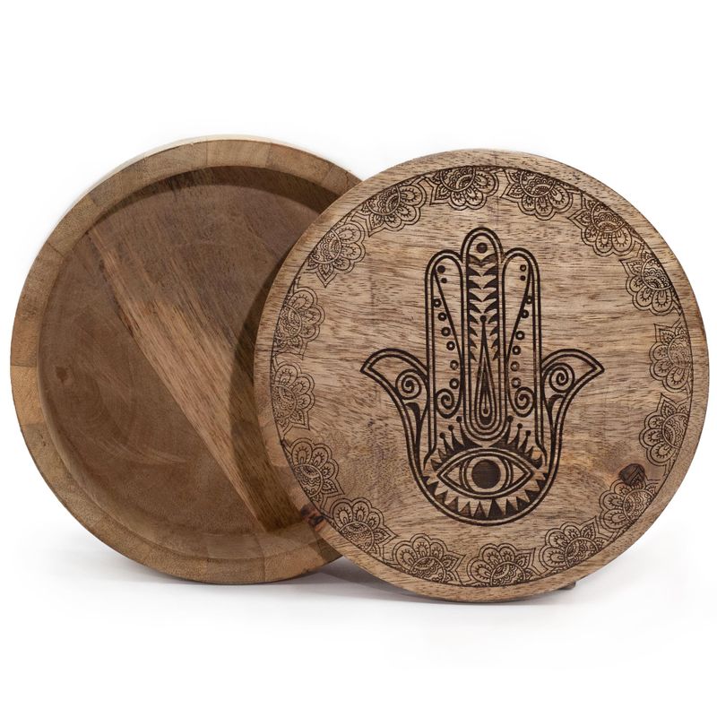 Velika Okrugla Kutija 17.5x7.5cm - Hamsa Crna Gravura