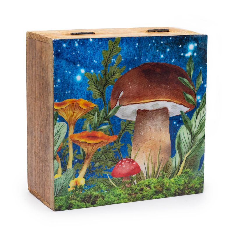 Velika Kvadratna Kutija 15x17,5x8cm - Dizajn Gljiva, Petrolej Boja