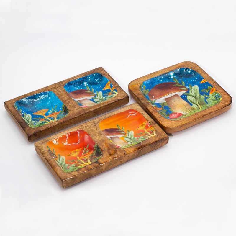 Veliki Kvadratni Pladanj za Sitnice 15x15x2,5cm - Dizajn Gljiva, Petrolej