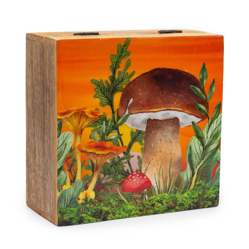 Velika Kvadratna Kutija 15x17,5x8cm - Dizajn Gljiva, Kestenjasta Boja