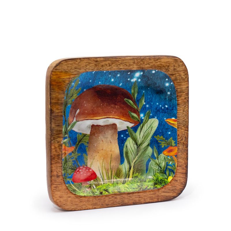 Veliki Kvadratni Pladanj za Sitnice 15x15x2,5cm - Dizajn Gljiva, Petrolej