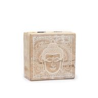 Mala Kvadratna Kutija 10x10x4.2cm - Lice Bude Bijela Patina