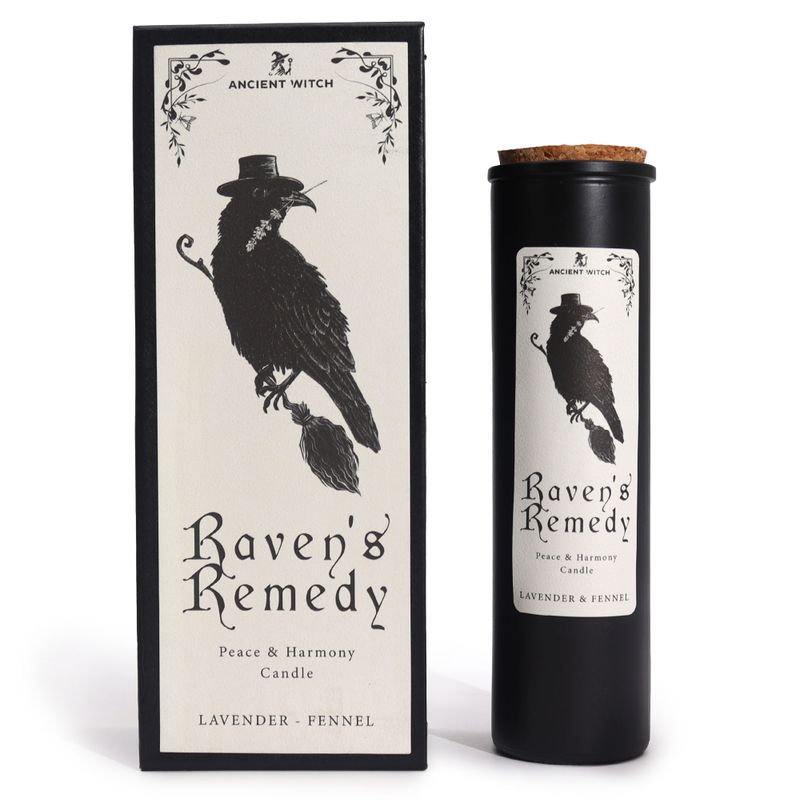 Raven's Remedy ritualna svijeća drevne vještice i usklađena kutija za poklon, prednji prikaz