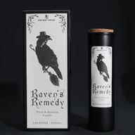 Raven's Remedy ritualna svijeća i kutija za poklone s gavranom na crnoj pozadini