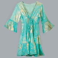 Tirkizna & Zlatni Koralji Ručno Oslikana Haljina Nomad Sari M/L