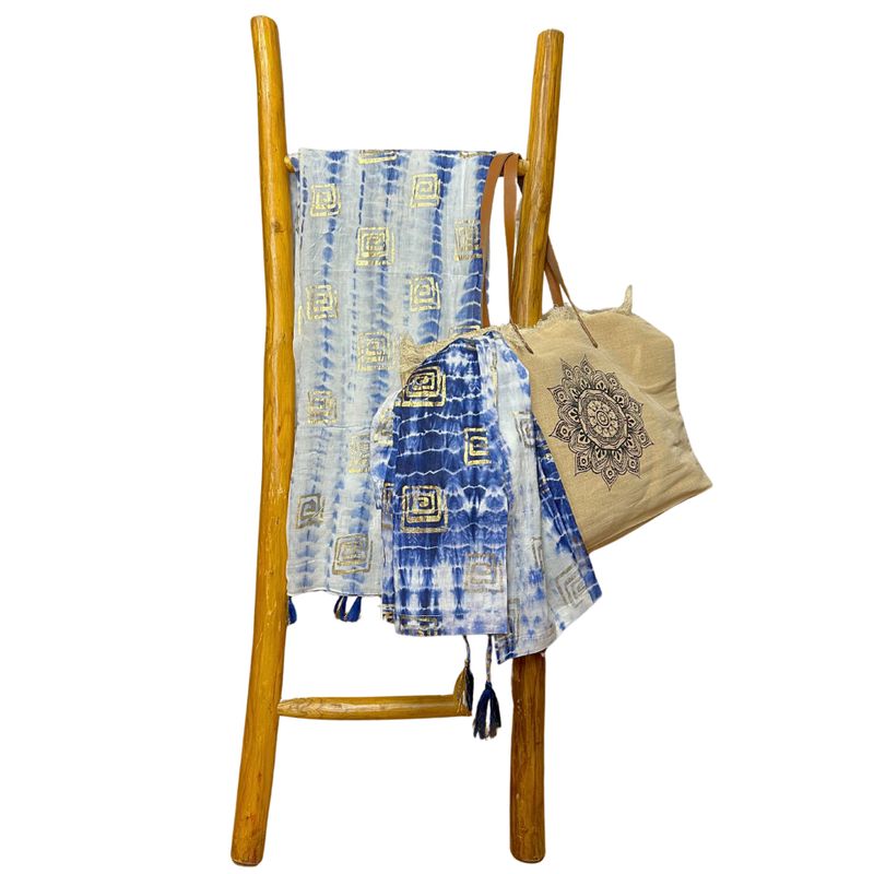 Nomad Sari On the Med Kolekcija - Pareo - Plavi Tie Dye i Blok-tisak