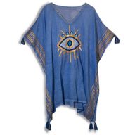 Nomad Sari Kaftan - Bogato Plava i Ručno Oslikano Zlatno Urokljivo Oko