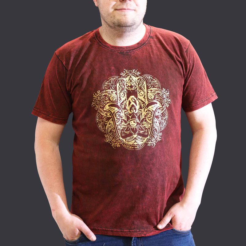 Majica Kratkih Rukava "Stone Washed" (XL) – Hamsa – Kestenjasta