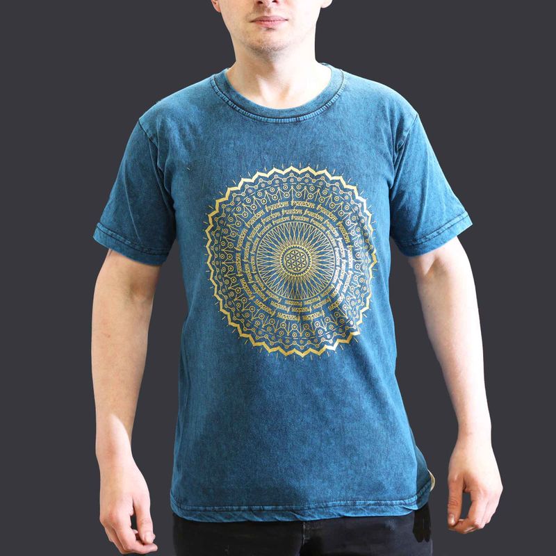 Majica Kratkih Rukava "Stone Washed" (S) – Mandala – Plava