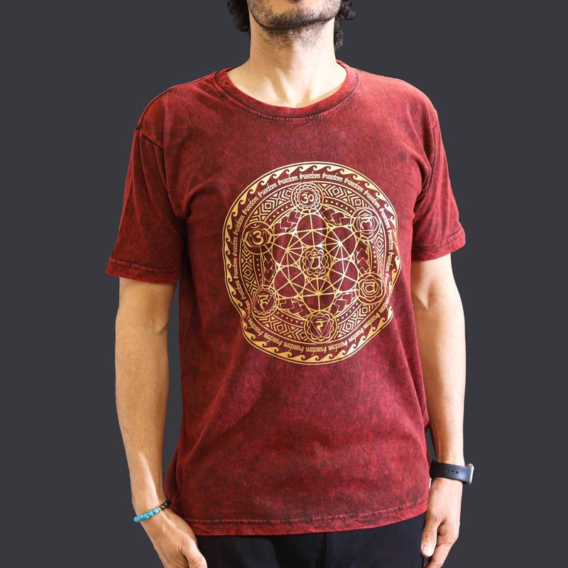 Majica Kratkih Rukava "Stone Washed" (M) – Čakra – Kestenjasta