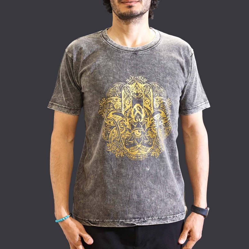Majica Kratkih Rukava "Stone Washed" (M) – Hamsa – Tamnosiva
