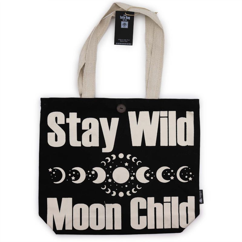 Ikonična Classic Platnena Vrećica - Stay Wild, Mood Child (36x43x10cm) - Crna Prirodna 10oz