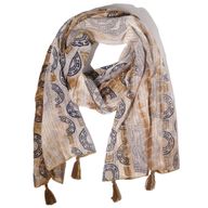 Nomad Sari  - Ljetna šal -  180x50cm - Marbella otisak - Kava s zlatnim obrubom