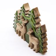 Izgubljeni u Šumi - Dva Jelena u Šumi 3D Drveni Ukras - 18x23cm