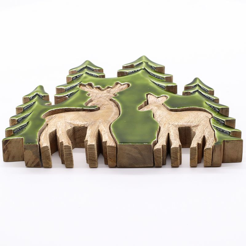 Izgubljeni u Šumi - Dva Jelena u Šumi 3D Drveni Ukras - 18x23cm