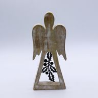 Anđeo od Drveta Manga - Bijela Patina s Ukrasnim Željeznim Izrezima- 18cm