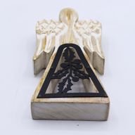 Anđeo od Drveta Manga - Bijela Patina s Ukrasnim Željeznim Izrezima- 18cm
