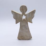 Anđeo od Drveta Manga - Bijela Patina s Izrezanom Zvijezdom - 18cm