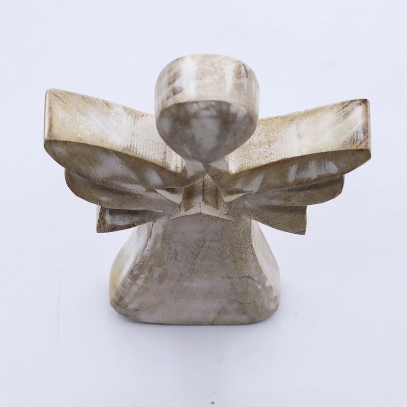 Anđeo od Drveta Manga - Bijela Patina s Izrezanom Zvijezdom - 18cm