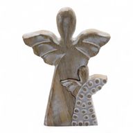 Anđeo u Anđelu od Drveta Manga - Bijela Patina - 15cm