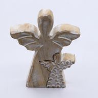 Anđeo u Anđelu od Drveta Manga - Bijela Patina - 15cm