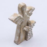 Anđeo u Anđelu od Drveta Manga - Bijela Patina - 15cm