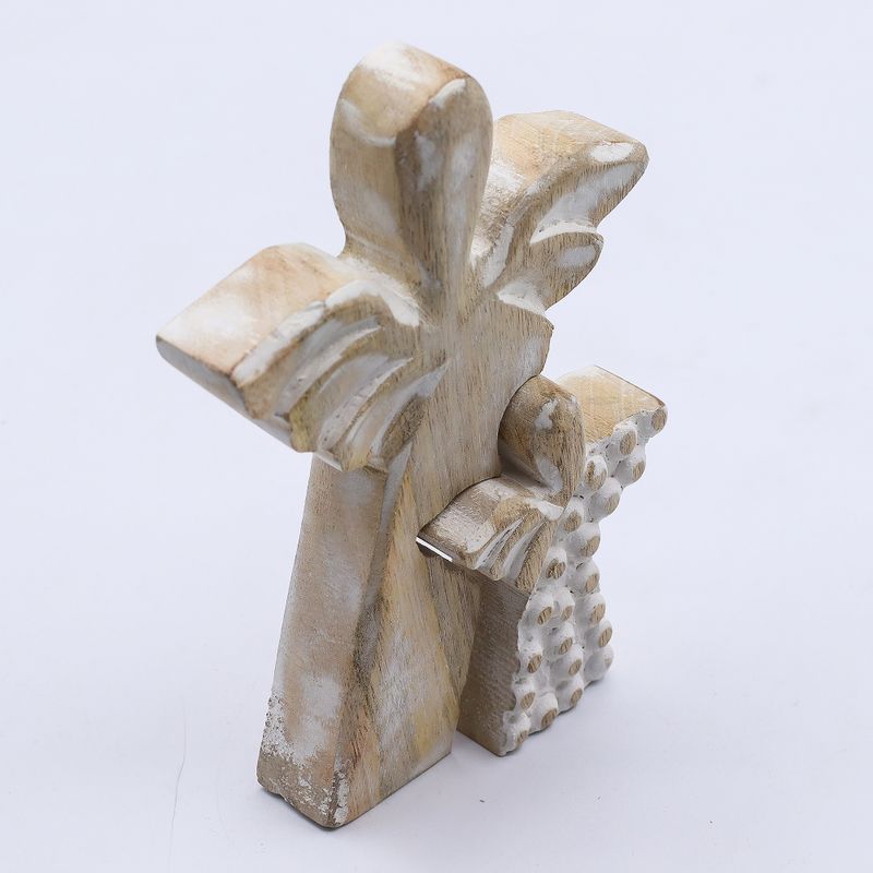 Anđeo u Anđelu od Drveta Manga - Bijela Patina - 15cm