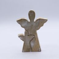 Anđeo u Anđelu od Drveta Manga - Bijela Patina - 15cm