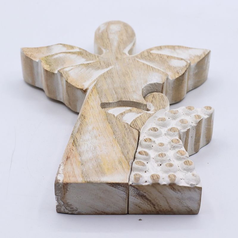 Anđeo u Anđelu od Drveta Manga - Bijela Patina - 15cm