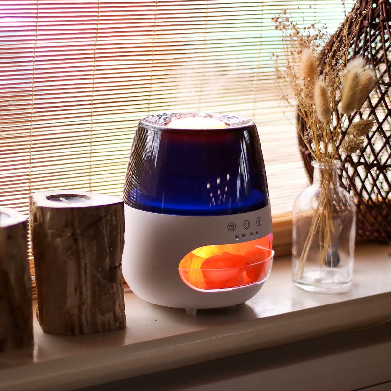 Aroma Difuzor s Efektom Plamena i Himalajskom Soli – Bijeli (USB) – Promjena Boja i Timer