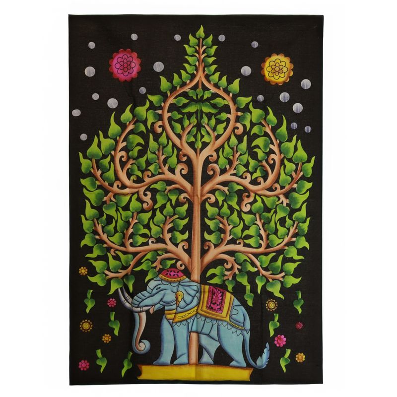 Pamučna Zidna Dekoracija (70x110cm) – Slon & Drvo Života