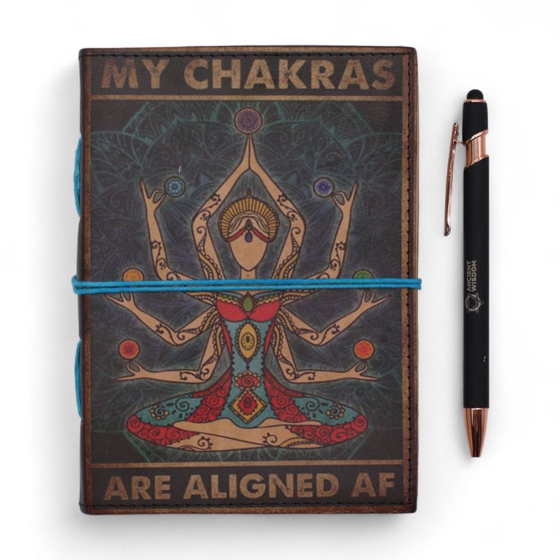 Kožna Bilježnica s Printom (7x5") – My Chakras Are Aligned AF – 200 praznih stranica