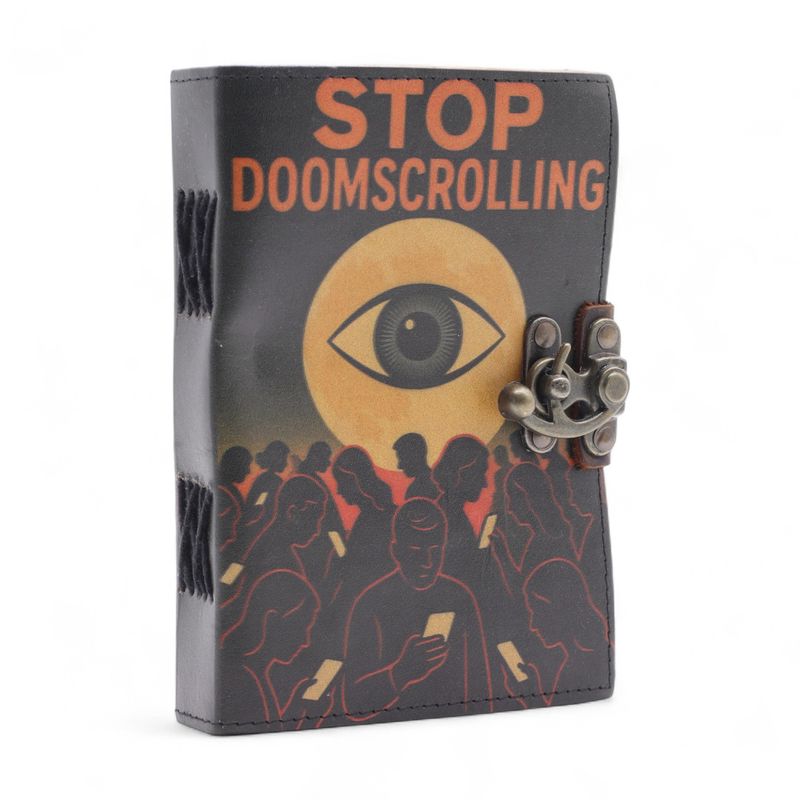 Kožna Bilježnica s Printom (7x5") – Stop Doom Scrolling – 200 praznih stranica