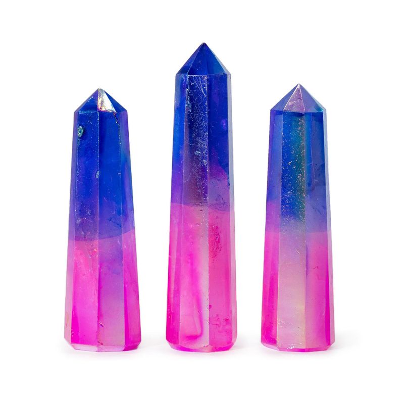 Kristalni Obelisk od Dragog Kamenja, cca 9cm – Aurora Kvarc – Roze & Plava