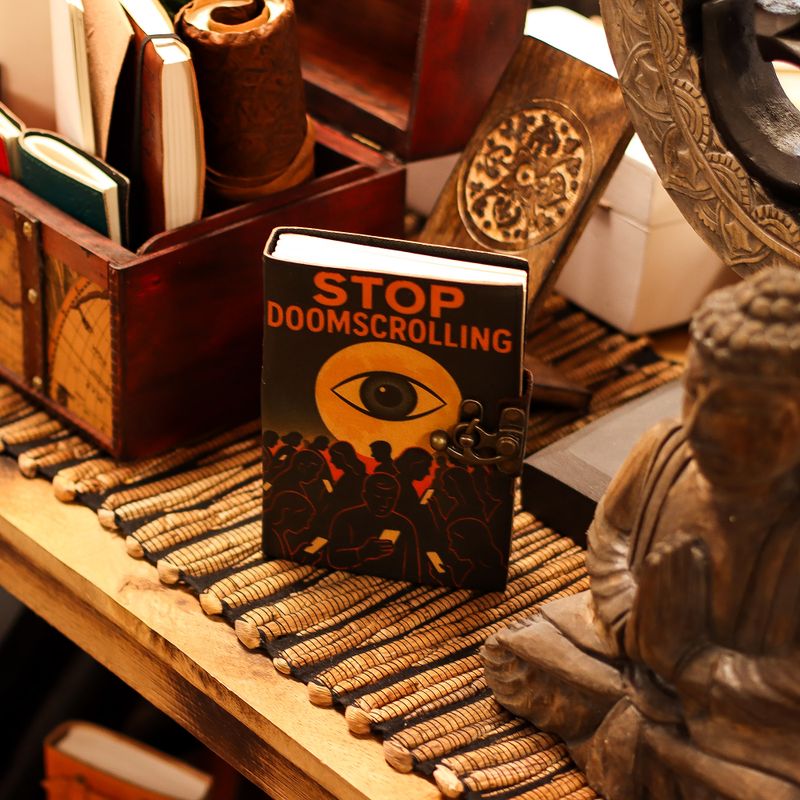 Kožna Bilježnica s Printom (7x5") – Stop Doom Scrolling – 200 praznih stranica